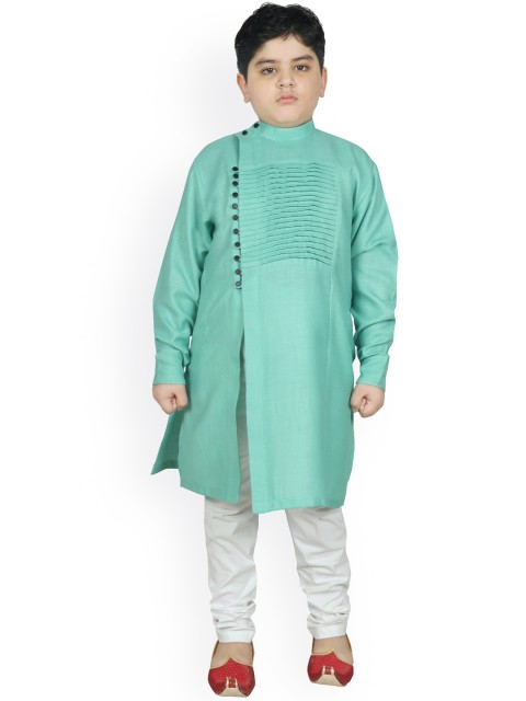 

SG YUVRAJ Boys Green Pleated Kurta with Churidar