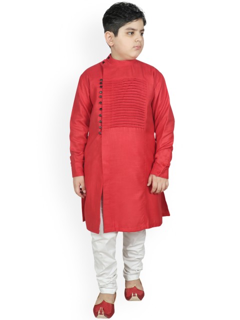 

SG YUVRAJ Boys Red & White Panelled Kurta with Pure Cotton Pyjamas