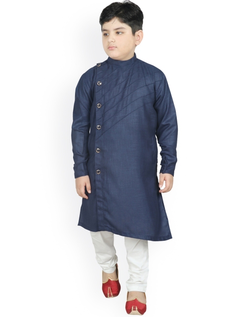 

SG YUVRAJ Boys Navy Blue & White Panelled Kurta with Pure Cotton Pyjamas