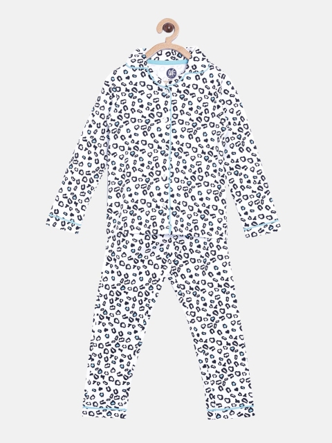 

YK Girls White & Black Animal Printed Pure Cotton Night suit