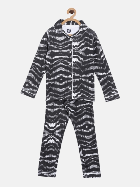 

YK Girls Black & Grey Printed Pure Cotton Night suit