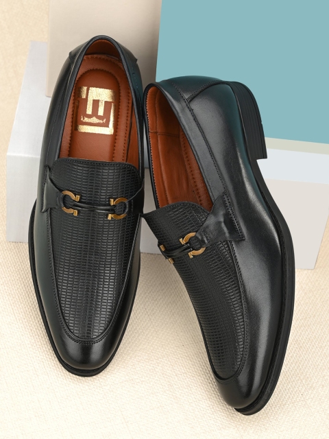 

Eego Italy Men Black Textured Leather Formal Slip-On