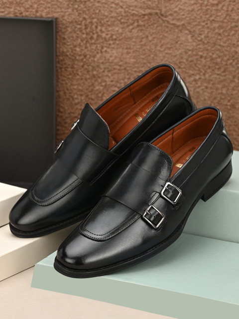 

Eego Italy Men Black Genuine Leather Formal Monks Shoes