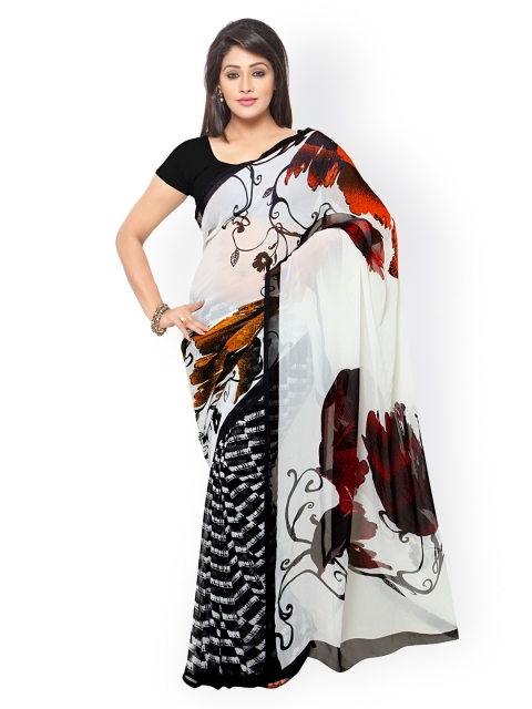

Ligalz Black & White Chiffon Printed Saree