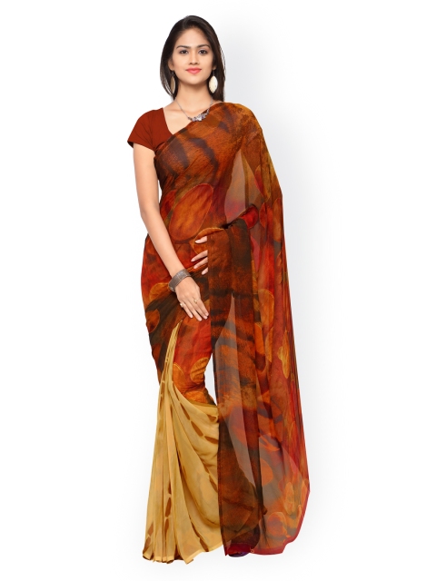 

Ligalz Brown Georgette Printed Saree