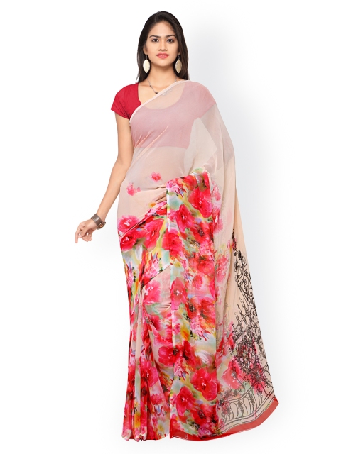 

Ligalz Pink Georgette Floral Print Saree