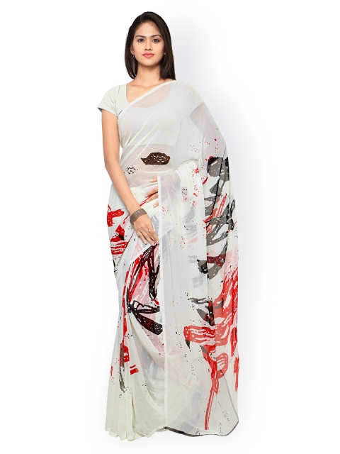 

Ligalz White Georgette Printed Saree