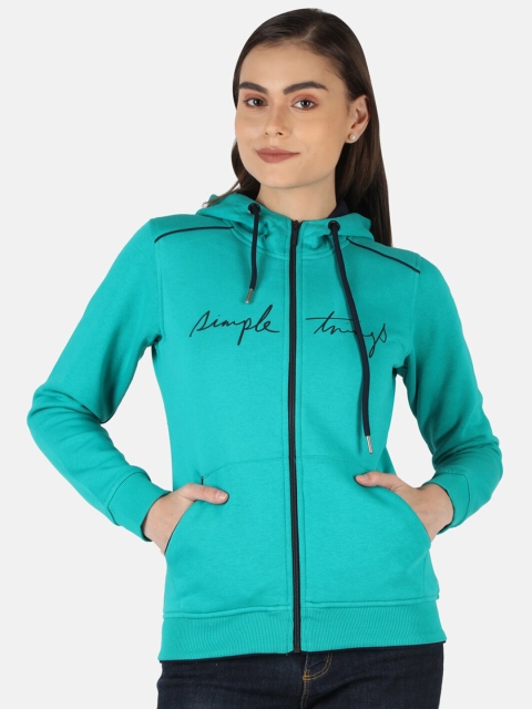 

Monte Carlo Women Sea Green Printed Hooded Sweatshirt