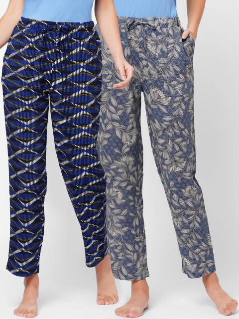 SOIE Women Pack Of 2 Blue Printed Lounge Pants