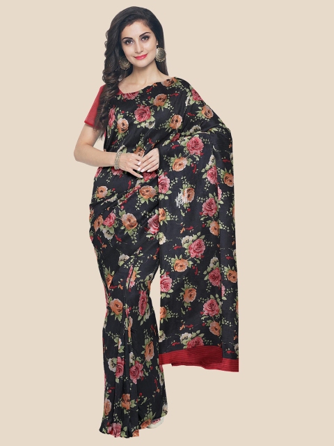 

KLM Fashion Mall Black & Maroon Floral Printed Saree