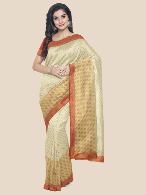 

KLM Fashion Mall Cream-Coloured & Red Striped Brasso Saree