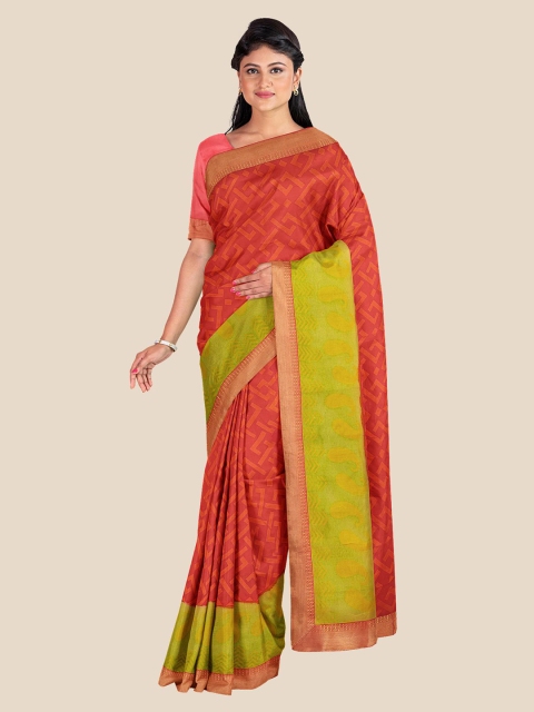 

KLM Fashion Mall Red & Green Brasso Saree
