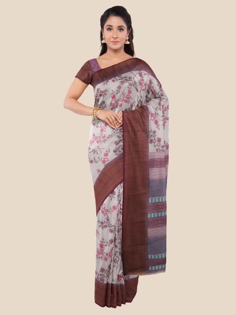 

KLM Fashion Mall White Floral Printed Silk Blend Saree