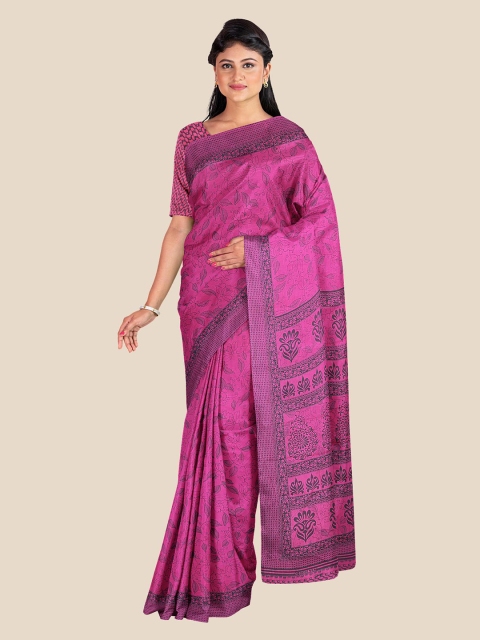 

KLM Fashion Mall Magenta & Grey Floral Silk Blend Saree