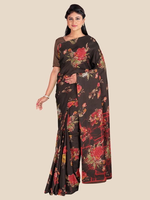 

KLM Fashion Mall Brown & Red Floral Printed Saree