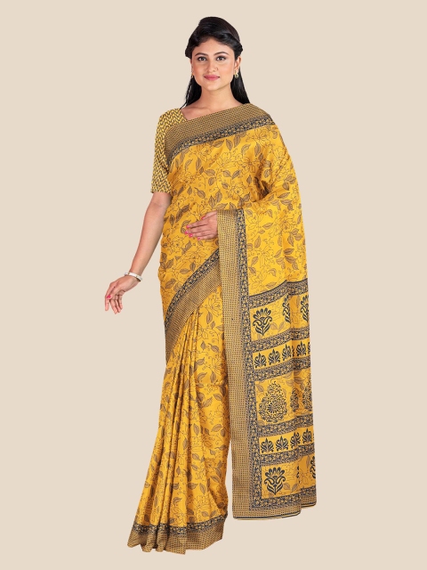 

KLM Fashion Mall Mustard & Grey Floral Silk Blend Saree