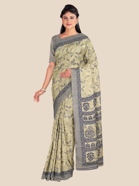 

KLM Fashion Mall Cream-Coloured & Grey Floral Silk Blend Saree