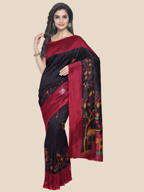 

KLM Fashion Mall Black & Pink Floral Printed Silk Blend Saree