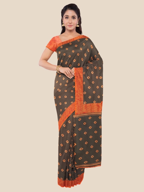 

KLM Fashion Mall Brown & Orange Bandhani Saree