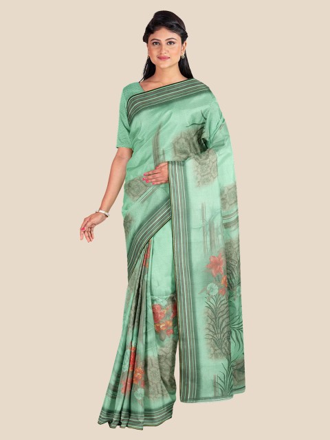 

KLM Fashion Mall Sea Green & Peach-Coloured Floral Saree