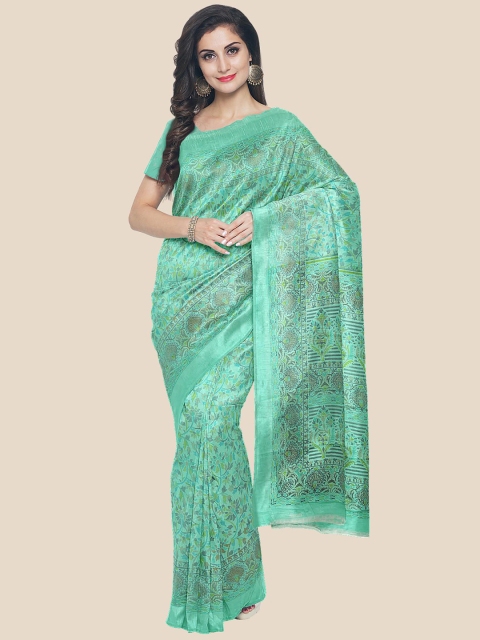 

KLM Fashion Mall Blue Floral Printed Silk Blend Saree