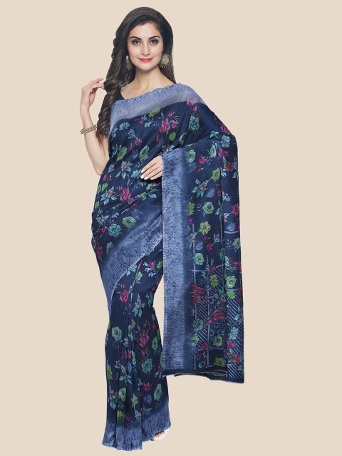 

KLM Fashion Mall Blue & Green Floral Saree