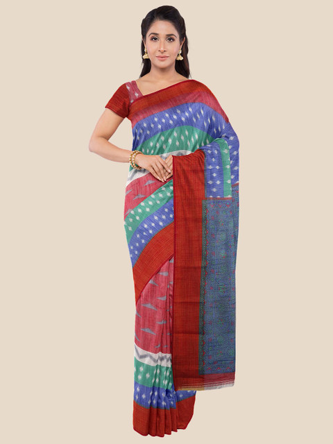 

KLM Fashion Mall Red & Blue Silk Blend Saree