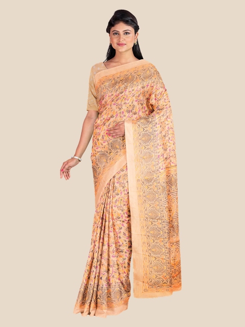 

KLM Fashion Mall Peach-Coloured & Grey Floral Printed Silk Blend Saree