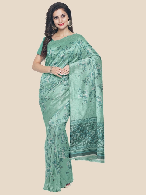 

KLM Fashion Mall Sea Green & White Floral Printed Saree