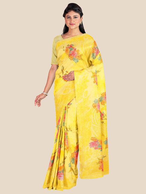 

KLM Fashion Mall Yellow & Pink Floral Printed Saree