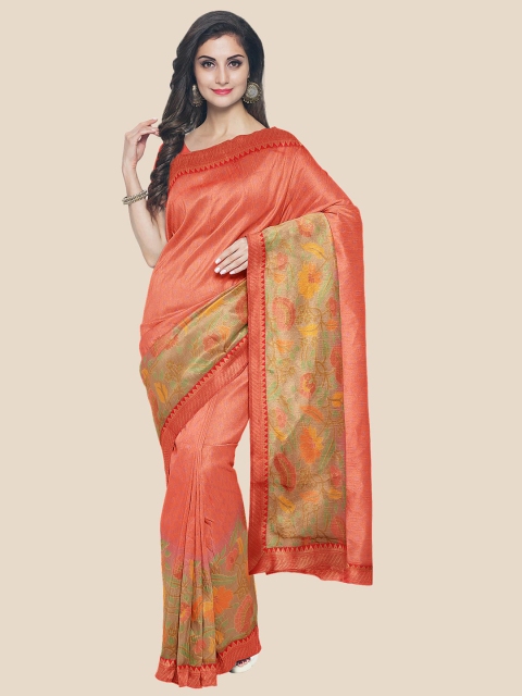 

KLM Fashion Mall Coral & Beige Brasso Saree