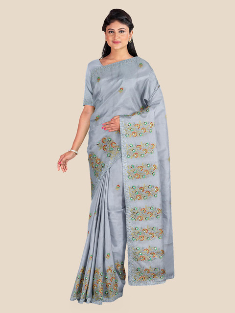 

KLM Fashion Mall Grey & Red Floral Saree