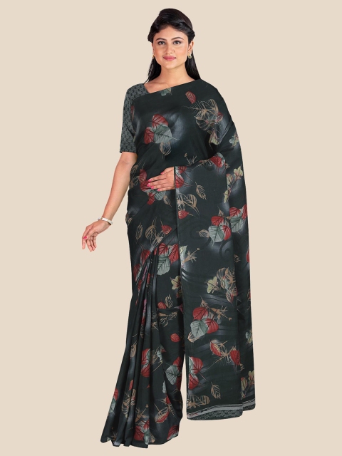 

KLM Fashion Mall Black & Maroon Floral Printed Saree