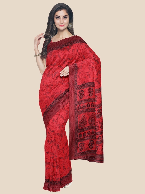 

KLM Fashion Mall Red & Black Floral Printed Silk Blend Saree