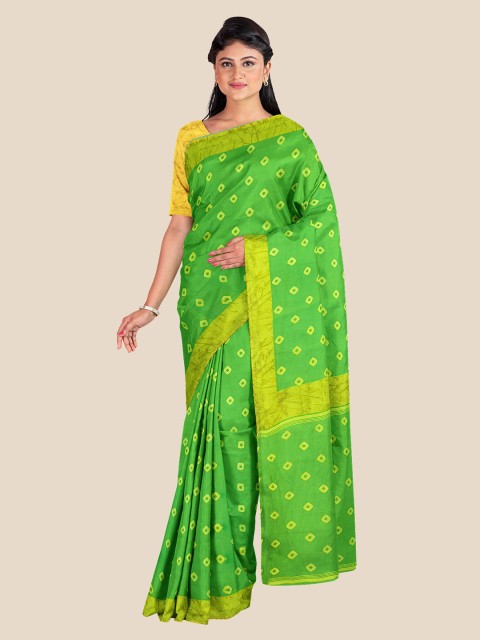 

KLM Fashion Mall Green & Yellow Bandhani Saree