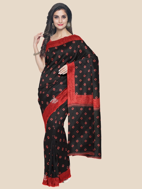 

KLM Fashion Mall Black & Red Bandhani Saree