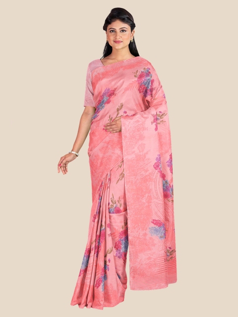 

KLM Fashion Mall Peach-Coloured & Blue Floral Saree