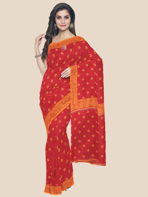 

KLM Fashion Mall Red & Orange Bandhani Printed Saree
