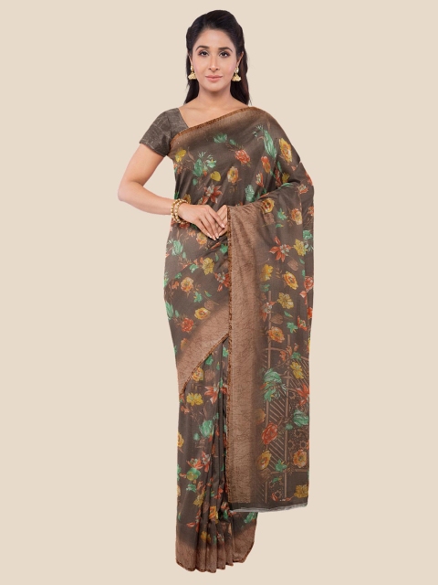 

KLM Fashion Mall Brown & Green Floral Saree