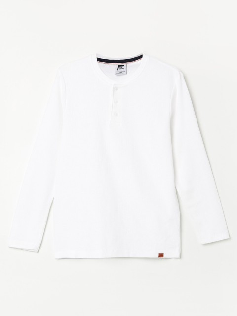 

Fame Forever by Lifestyle Boys White Henley Neck Pockets T-shirt