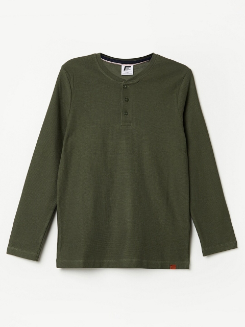 

Fame Forever by Lifestyle Boys Olive Green Henley Neck T-shirt