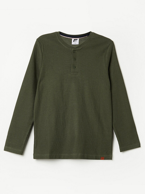 

Fame Forever by Lifestyle Boys Olive Green Henley Neck T-shirt