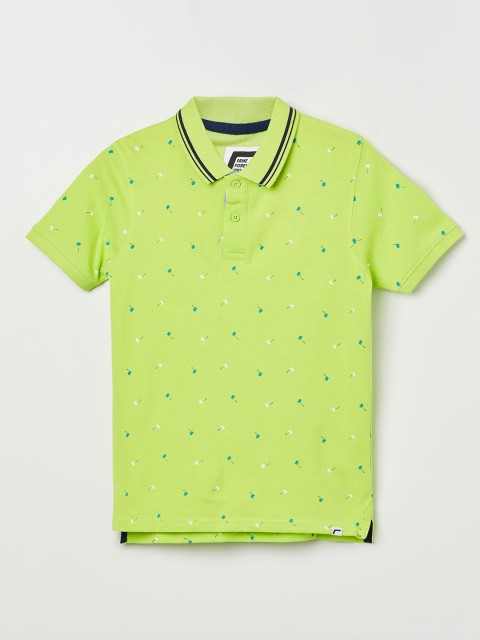 

Fame Forever by Lifestyle Boys Fluorescent Green & Blue Floral Printed Polo Collar T-shirt