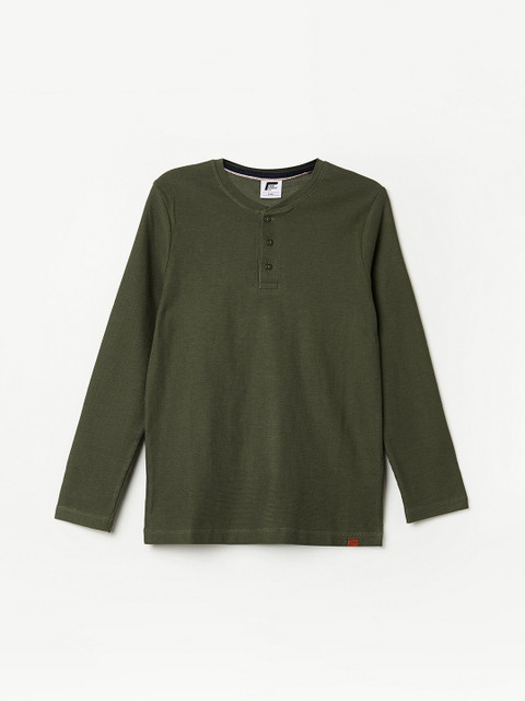 

Fame Forever by Lifestyle Boys Olive Green Henley Neck T-shirt