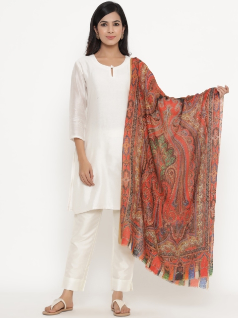 

THE AAB STUDIO Women Rust & Blue Jamawar Printed Pashmina Stole