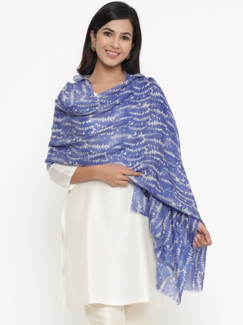 

THE AAB STUDIO Women Blue & White Abstract Triangle Printed Pashmina Stole