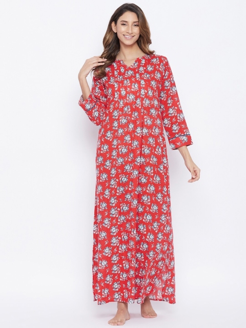 

The Kaftan Company Women Red Floral Printed Pure Cotton Nightdress
