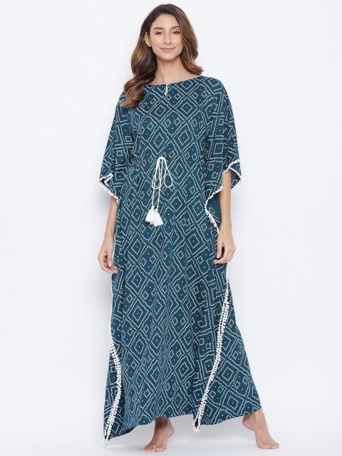 

The Kaftan Company Navy Blue Printed Maxi Nightdress