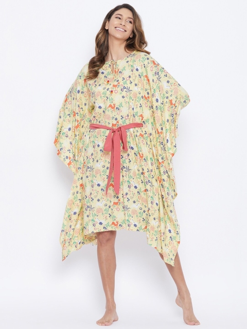 

The Kaftan Company Yellow & Orange Fawn And Flora Printed Kaftan Nightdress
