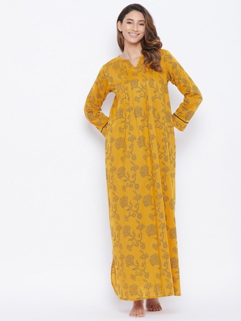 

The Kaftan Company Mustard Printed Maxi Cotton Nightdress